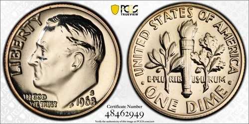 1968年春夏 10セント ルーズベルト ダイム PCGS PR 67 RPM FS-502