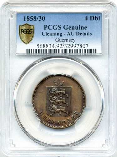 1858/30 4ダブル ガーンジー - PCGS AU 詳細、SOLO 認定