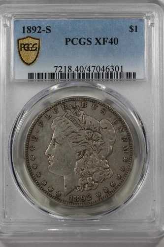 1892-S 1.00 PCGS XF 40 モルガン銀貨、ミス・リバティ・ヘッド・ドル、1ドル