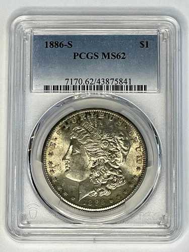 1886-S モルガン銀貨 $1 PCGS MS62 ~ 美しい色調 ~ 米国送料無料