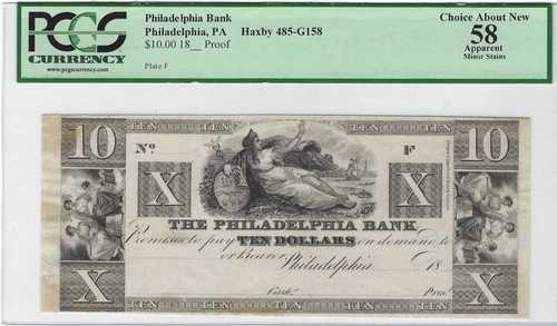 10ドル 18xx プルーフ フィラデルフィア銀行 PA PCGS 通貨選択 約58の新しい見かけ