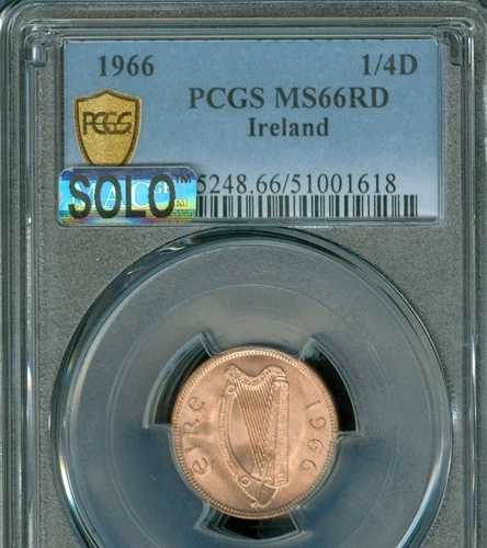 1966年アイルランド ファージング PCGS MS66 RD MAC SOLO FINEST SPOTLESS POP-1 非常に希少。