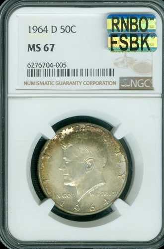 1964 D ケネディ ハーフダラー NGC MS67 MAC レインボー RNBO & スポットレス *