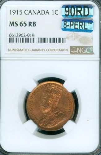 1915 カナダ ラージ セント NGC MS65 RB MAC 90% レッド & 8 パール ファースト ストライク。