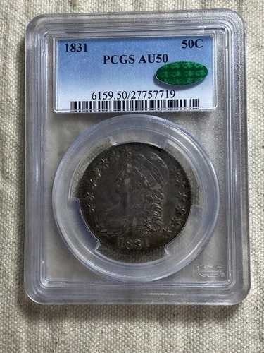 1831年 50セント キャップドバスト ハーフドル PCGS AU50 CAC認定 スーパークラスティ｜WORLD RESOURCE【QUEEN店】