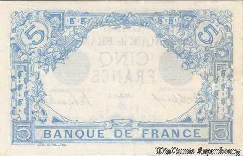 E5154 希少 フランス 5フラン ブルー 1912 PCGS XF45 -＞ オファー-