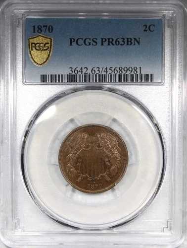 1870年プルーフ2セント硬貨 PCGS PR63BN 低鋳造数 2C