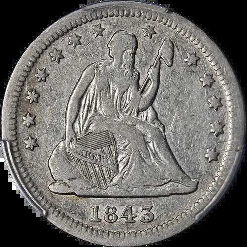 1843-O 着席リバティクォーター PCGS VF30 素晴らしい外観 素晴らしい打刻