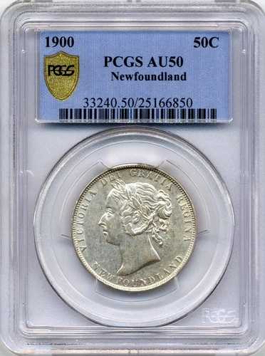 1900年ニューファンドランド50セント硬貨 - ほぼ未使用、PCGS AU50