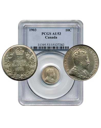 1903年カナダ10セント硬貨 - ほぼ未使用、PCGS AU53