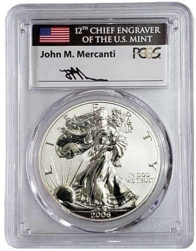 2006-P 1オンス シルバー $1 20周年記念イーグル PCGS PF69 ジョン マーカンティ Rev プルーフ コイン。