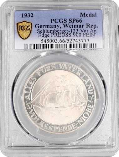 ワイマール共和国銀メダル 1932年、PCGS SP66、「ニオベの運命」｜WORLD RESOURCE【QUEEN店】