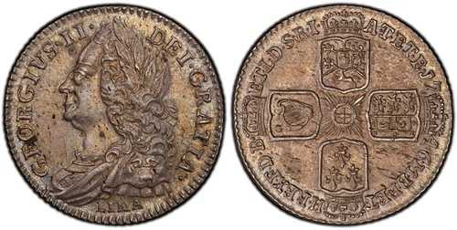 イギリス、ジョージ2世、1746年製、AR 6ペンス。PCGS MS61 KM 582.29; SCBC-3710A LIMA