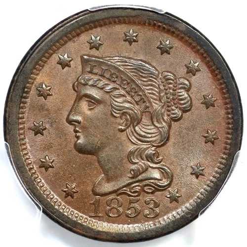 1853 N-3 R-1 PCGS MS 63 BN CAC 編み込みヘア ラージセントコイン 1セント