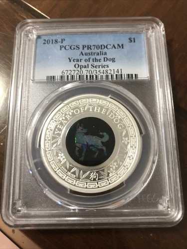2018年 オーストラリア オパール ルナドッグ 1オンス シルバー PCGS PF70 コイン、箱なし、証明書なし