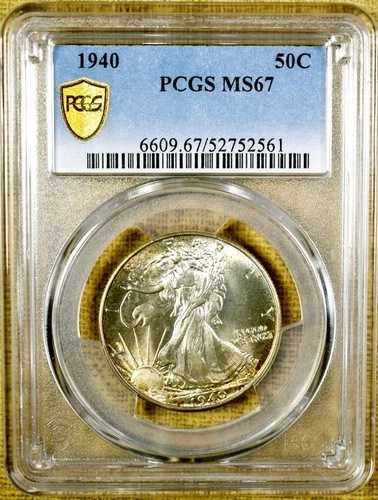 1940年 PCGS MS67 ウォーキング・リバティ・ハーフダラー - PCGSゴールドシールド