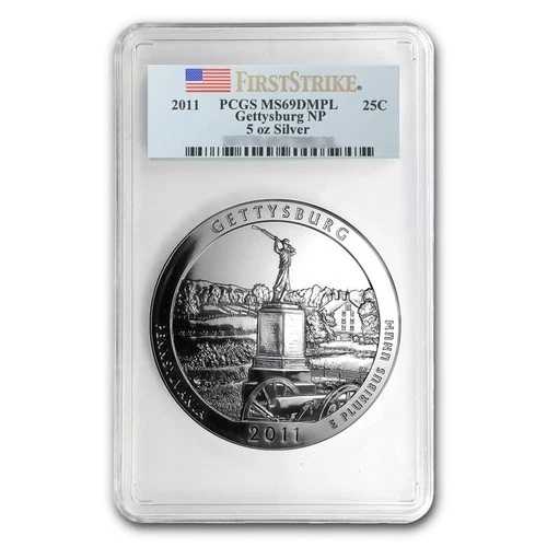 2011年 - 5オンス .999 シルバー ATB ゲティスバーグ MS-69 DMPL PCGS (FirstStrike?)|WORLD RESOURCE【QUEEN店】