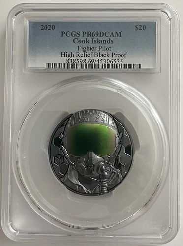 2020年 クック諸島 20ドル 戦闘機パイロット PCGS PR69DCAM ハイレリーフ ブラックプルーフ