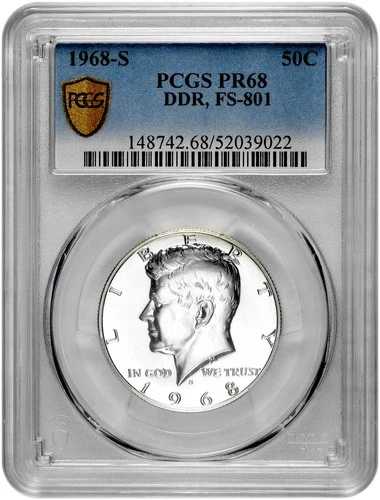 1968年 S 50セント プルーフ ケネディ ハーフダラー PCGS グレード PR 68 DDR FS-801