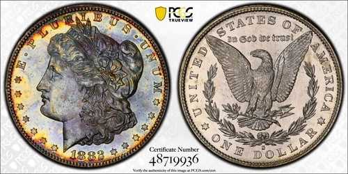 1882-S 1ドルモルガン銀貨 - 美しい色調 ~ PCGS MS63 149,050円