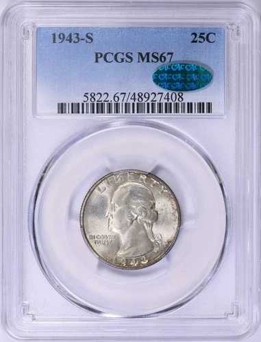 1943年 Sワシントンクォーター PCGS MS67 CAC