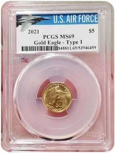 2021 1/10オンス ゴールド $5 アメリカン イーグル PCGS MS69 タイプ 1 F-22 米国空軍研究所コイン。