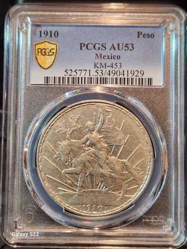 1910年 ウン・ペソ PCGS AU53 メキシコ KM-453 ゴールドシールド カバリート 光沢あり (Pop 29)｜WORLD RESOURCE【QUEEN店】