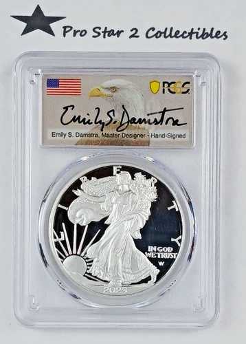 2023-W PCGS PR70DCAM シルバーイーグル 発行初日 エミリー・S・ダムストラ直筆サイン入り