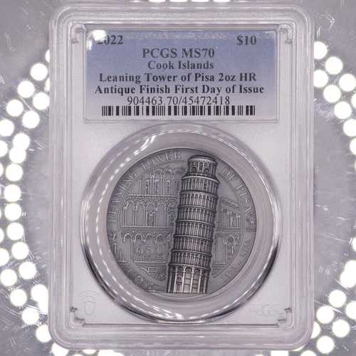 2022年 クック諸島 ピサの斜塔 PCGS MS70 2オンス 999 シルバーアートバー C2720