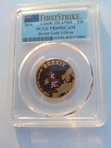 2016年 クック諸島 20ドル ブレグジット ゴールド 1/10オンス コイン PCGS PR69DCAM COA付き ファーストストライク