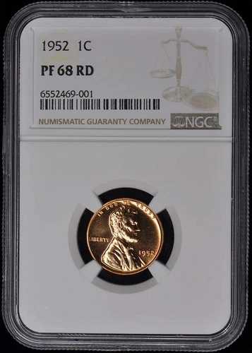 1952年 ウィートリバース リンカーンセント（プルーフ）1C NGC PR68RD