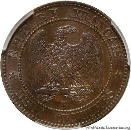 F3771 希少最高級フランス 2 サンタイム ナポレオン 3 世 1853 MA マルセイユ PCGS MS63-
