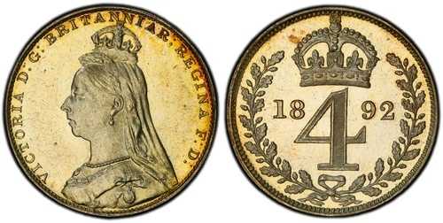 イギリス、ヴィクトリア州。1892年製、マウンディセット4点セット。PCGS PL66。S-3932