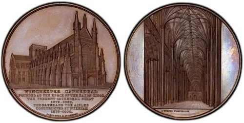 イギリス。ウィンチェスター大聖堂。（1855年）ブロンズAEメダル。PCGS SP65。ウィーン
