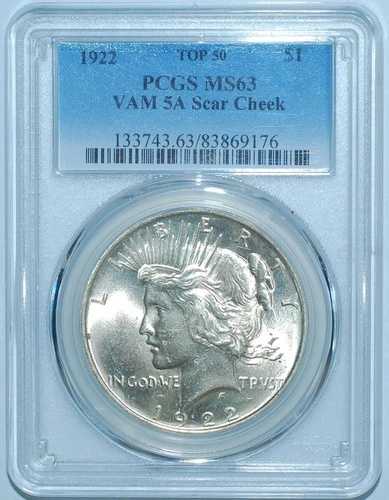1922年 PCGS MS63 VAM-5A トップ50 スカーチークピース シルバードル