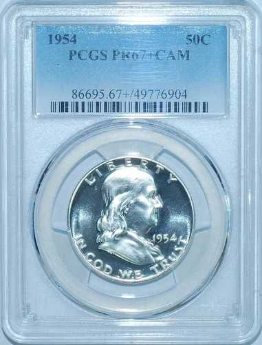 1954年 PCGS PR67+CAM カネオ プルーフ ストライク フランクリン ハーフダラー