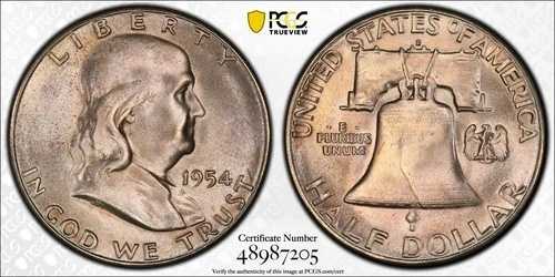 1954 S PCGS MS66FBL フルベルライン フランクリン ハーフダラー ミントセット トーン