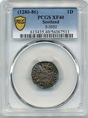 1280-86年スコットランドペニー、アレクサンダー3世 - PCGS EF40、ソロPCGSグレード