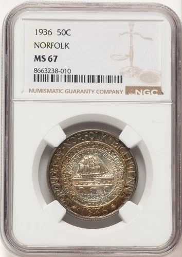 1936年 50セント ノーフォーク記念銀貨 NGC MS67 (778892015)｜WORLD RESOURCE【QUEEN店】 151,250円