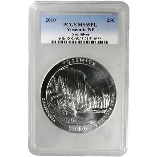 2010年 5オンス ATB ヨセミテ銀貨 MS69 (ラベル違い、PCGS または NGC)｜WORLD RESOURCE【QUEEN店】