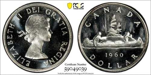 1960年 カナダドル 1ドル銀貨 PCGS PL67CAM