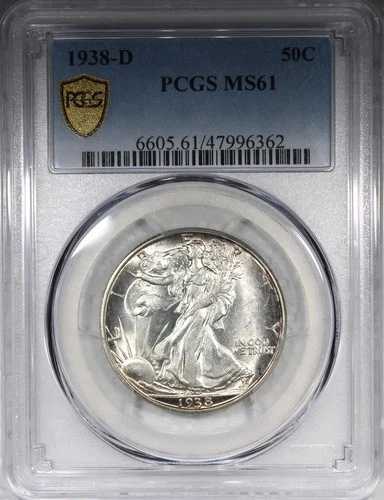1938-D ウォーキング・リバティ・ハーフダラー PCGS MS61 未流通 キーデイト 50セント