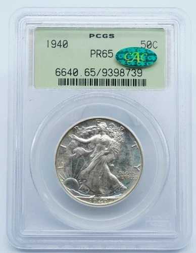 1940年 ウォーキング・リバティ 50セント ハーフドル PCGS PR65 CAC OGH オールドホルダー - U1011
