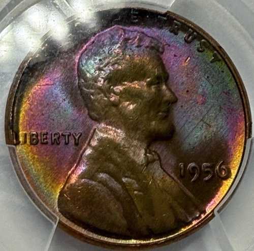 1956年リンカーン・ウィート・セント PCGS MS66+RB ビビッド・レインボー・トーニング タフグレード