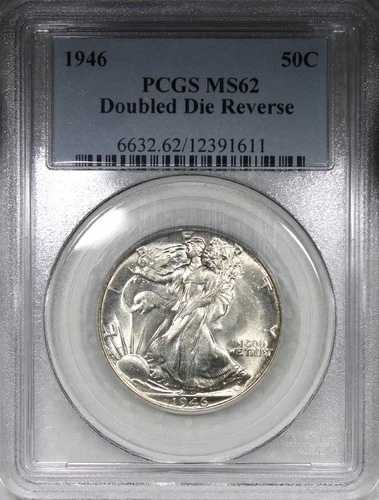 1946年 ダブルダイ リバース ウォーキング リバティ ハーフダラー PCGS MS62 派手なコイン