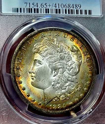1884 o モーガン・ダラー PCGS MS65+ 素晴らしいターゲット?? レインボートーンのトーニング!!??