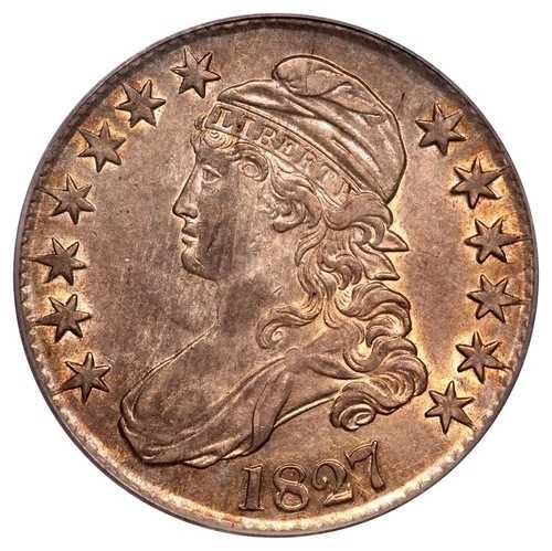 1827 O-134 R4- 50C スクエアベース 2 キャップドバスト ハーフダラー PCGS AU50 (CAC)