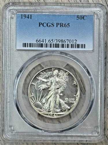 1941年 ウォーキング・リバティ 50セント プルーフ シルバー ハーフドル PCGS PF 65、「NO AW」