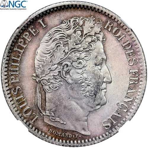 [#485741] フランス、ルイ・フィリップ1世、2フラン、1841年、ボルドー、銀貨、NGC、UNC D
