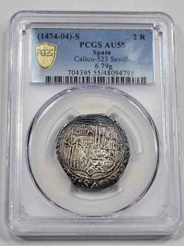 1474-1504 コブ 2 レアル PCGS AU55 セビリア フェルディナンド＆イザベラ シルバー *K751